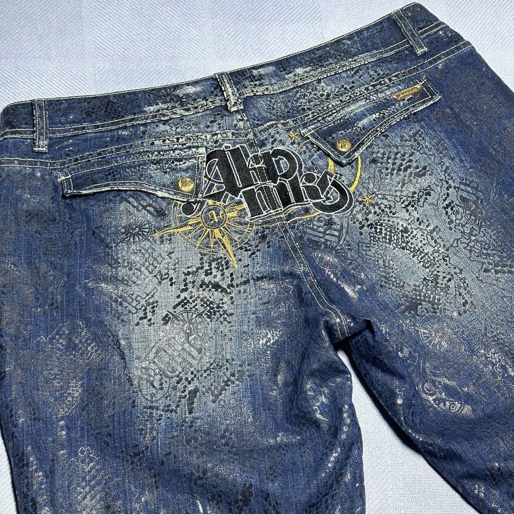Vintage Akademiks Embroidered All Over‎ Print Studded Baggy Wide Leg Jeans 38x35
